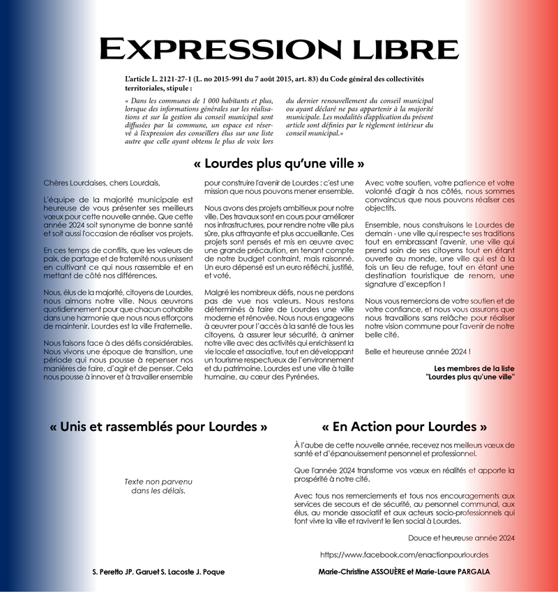 Page Expression Libre magazine municipal 12 Lourdes ma ville