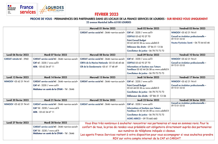 PLANNING FRANCE SERVICES JANVIER 2023