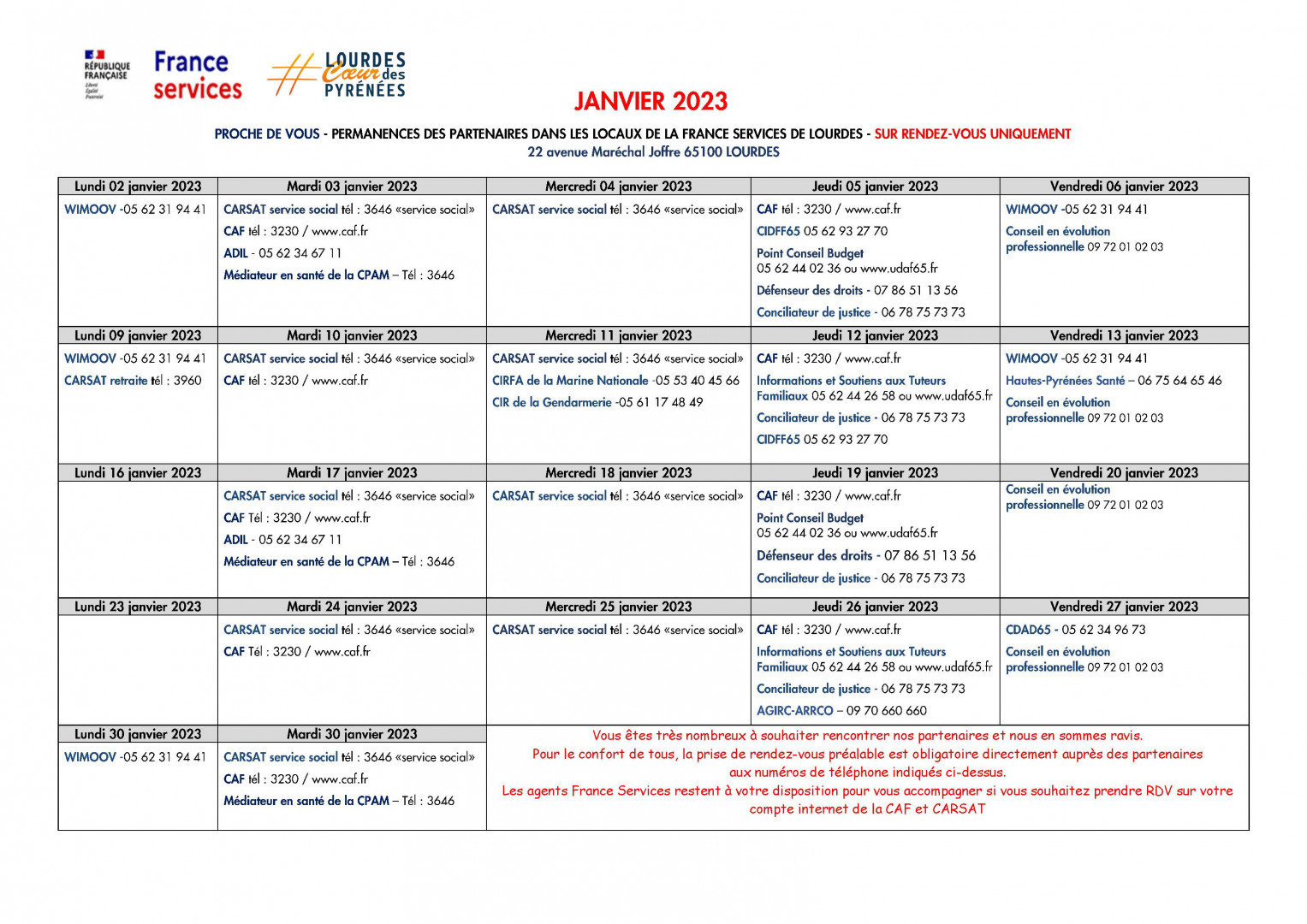 PLANNING FRANCE SERVICES JANVIER 2023