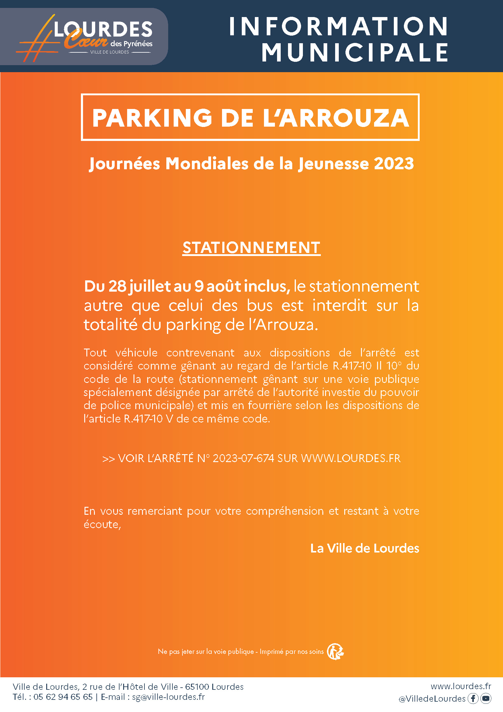 info municipale parking arrouza JMJ