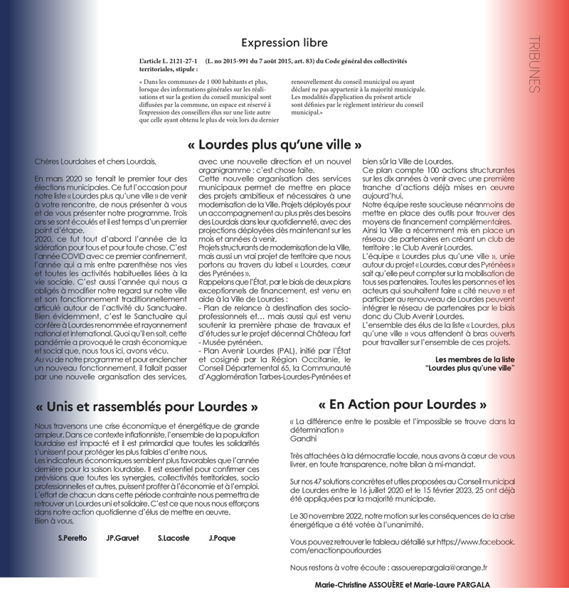 Page Expression Libre magazine municipal 12 Lourdes ma ville