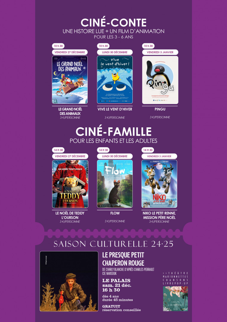 Cine-Vacances Décembre 2024 Cinéma Le Palais Lourdes