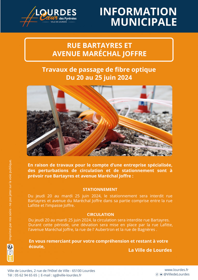 Travaux Fibre Optique - Rue bartayres et avenue M Foch -20-06-2024