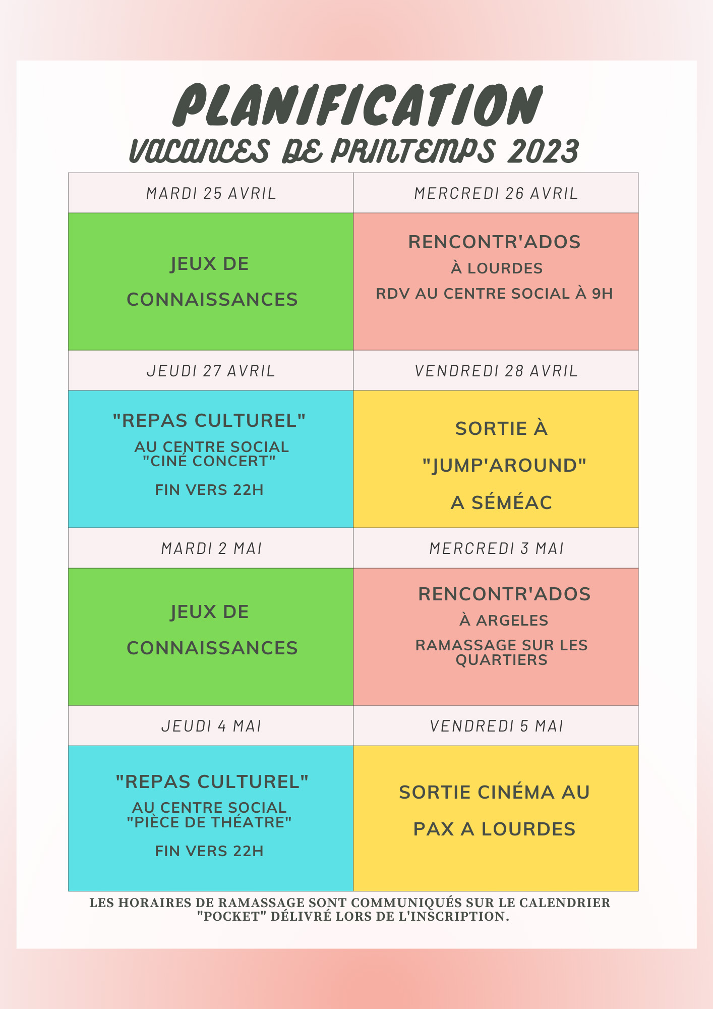 Programme Club Ados Vacances Printemps 2023 Lourdes