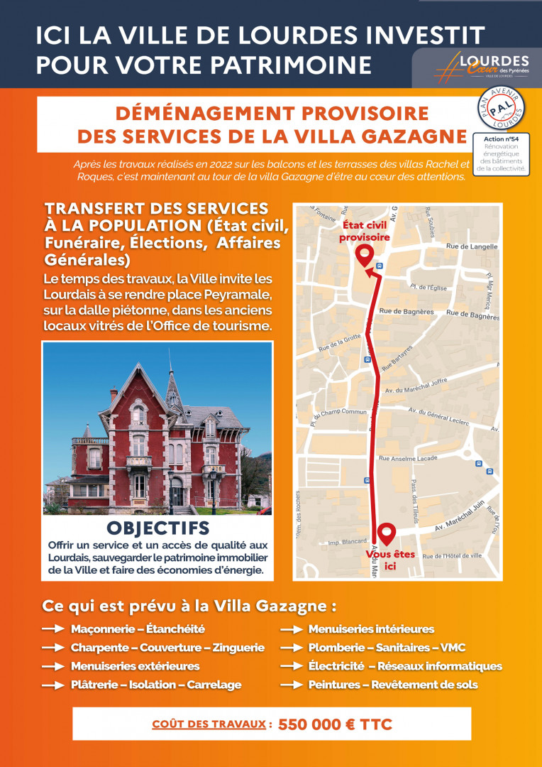 Info déménagement Service à la population de la Villa Gazagne vers la Place Peyramale