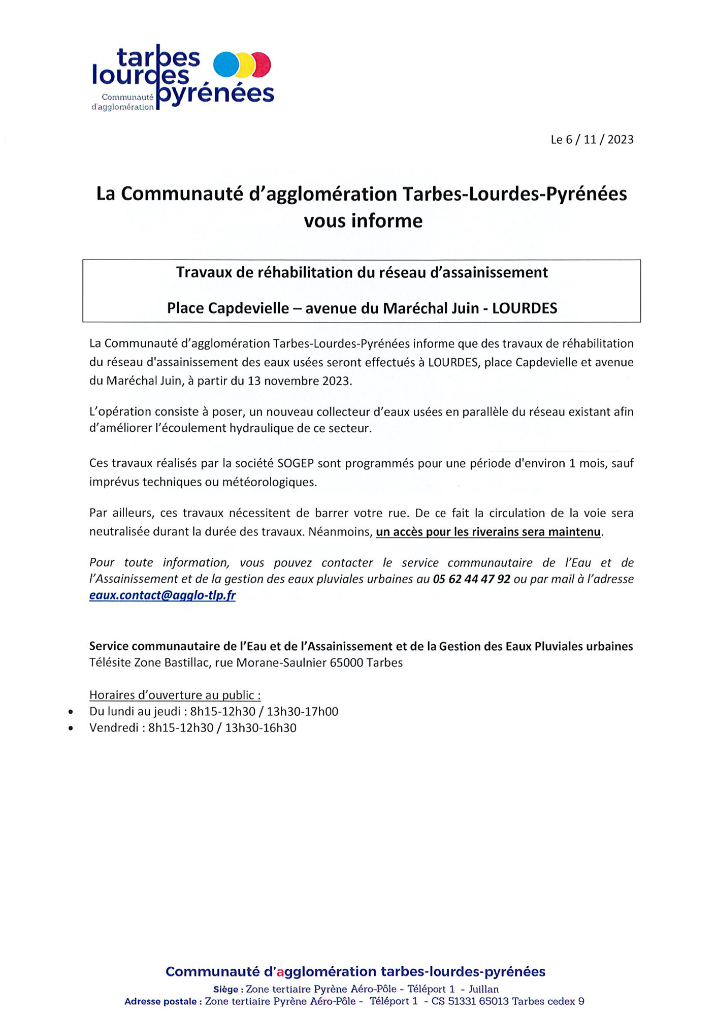 Tract information travaux LOURDES 1