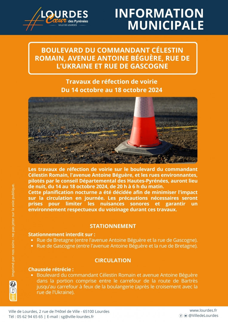 Travaux Voirie Célestin Romain Béguère 14 au 18 octobre