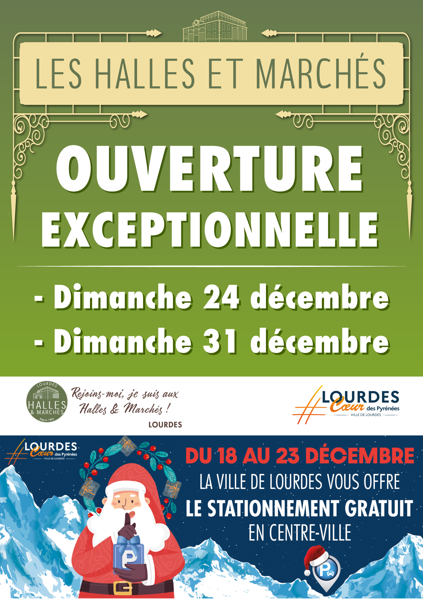 halles marchés Lourdes ouverts dimanches 24 et 31 dec 2023