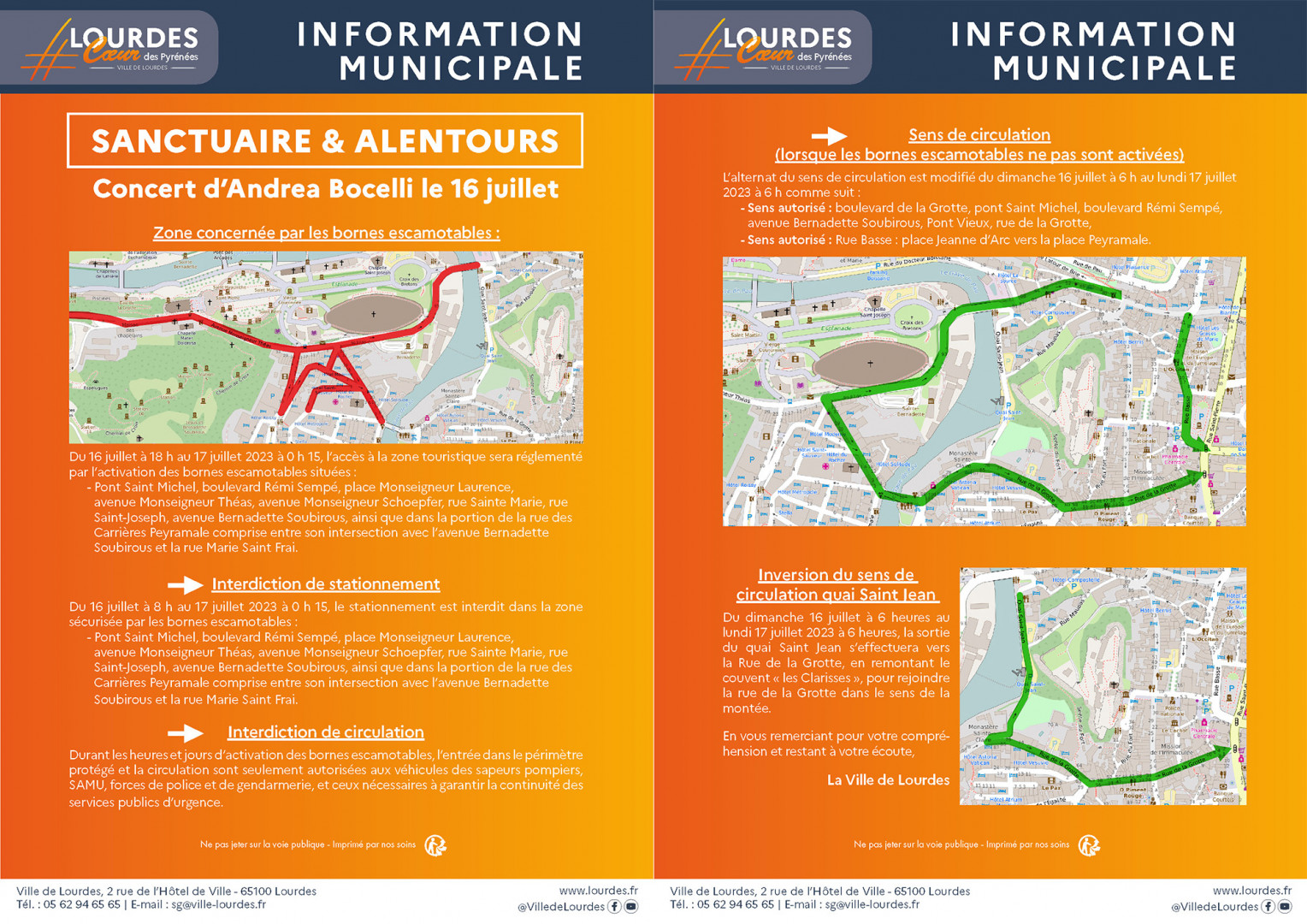 info municipale concert andrea bocelli 2023 Lourdes