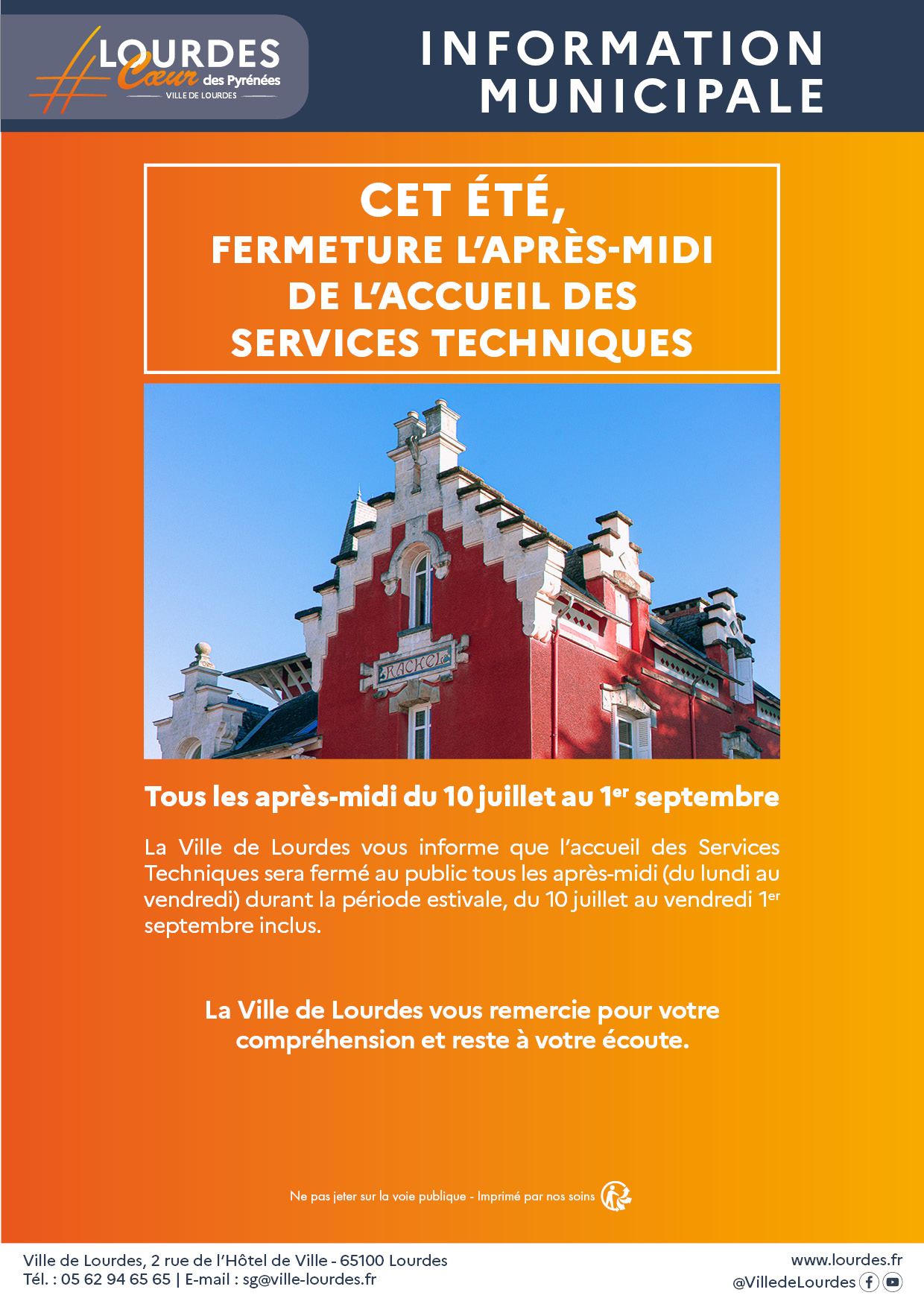 info municipale fermeture accueil services techniques