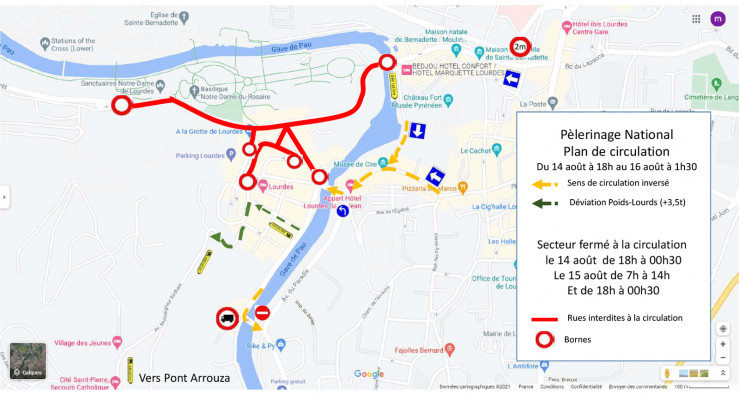 plan circulation 15 aout pelerinage national lourdes