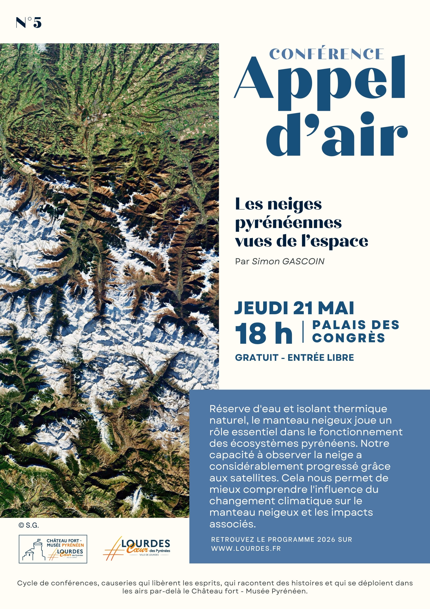 Conférence Appel d&rsquo;Air : « Les neiges pyrénéennes vues de l’espace » par Simon GASCOIN