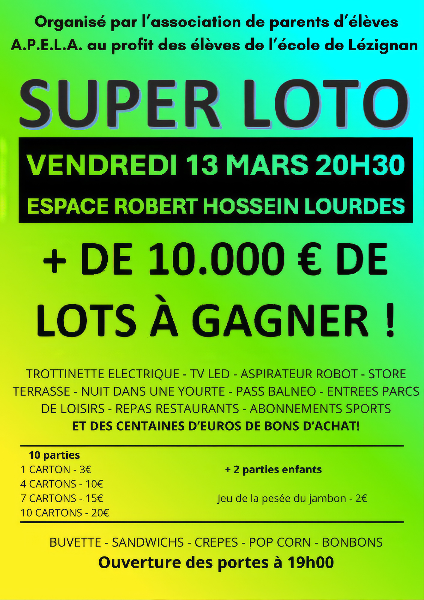 Super Loto au profit des élèves de l&rsquo;école de Lézignan