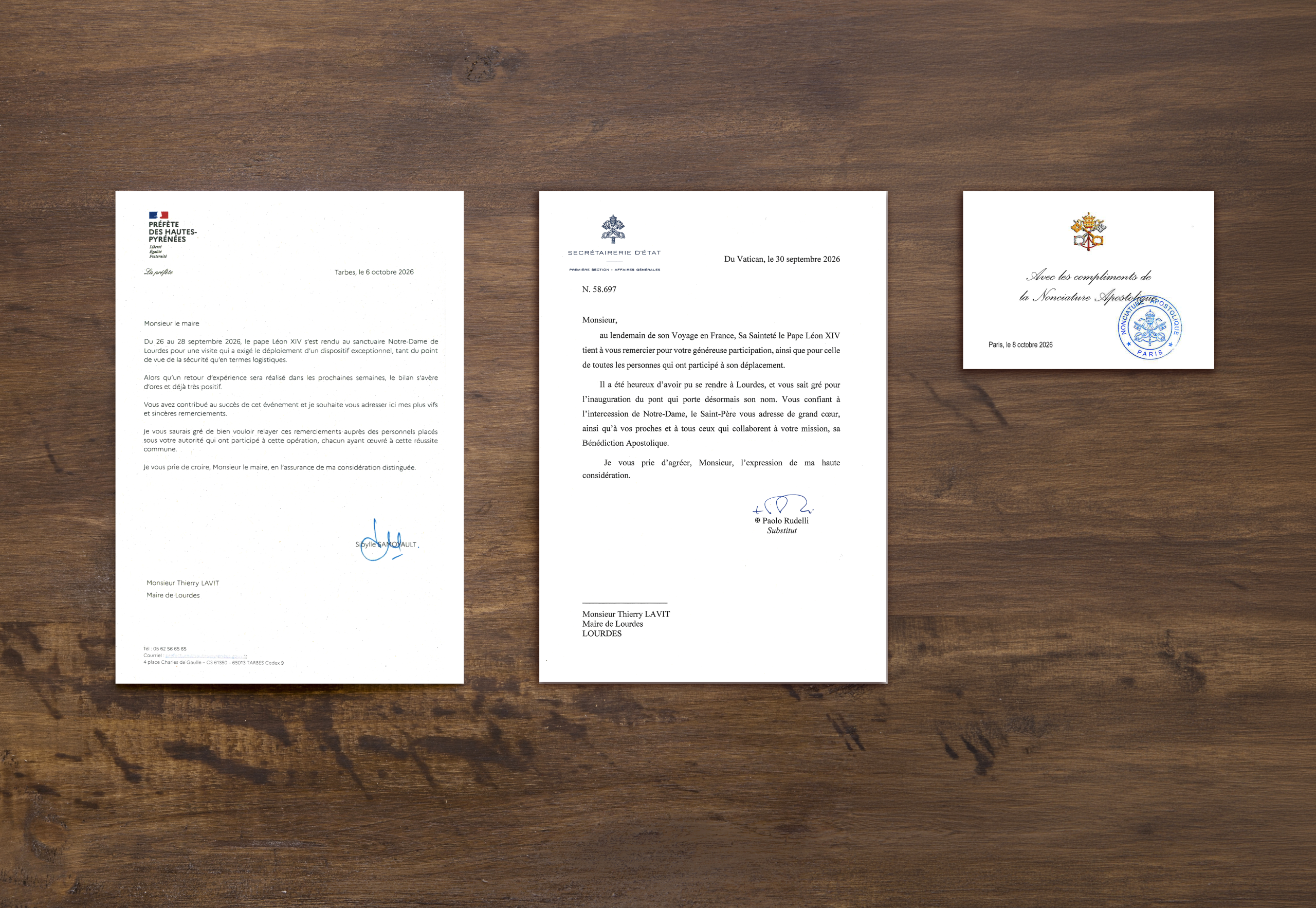 La préfecture des Hautes-Pyrénées, le Vatican et la Nonciature apostolique remercient la Ville de Lourdes pour l&rsquo;accueil du pape Léon XIV les 26, 27 et 28 septembre 2026